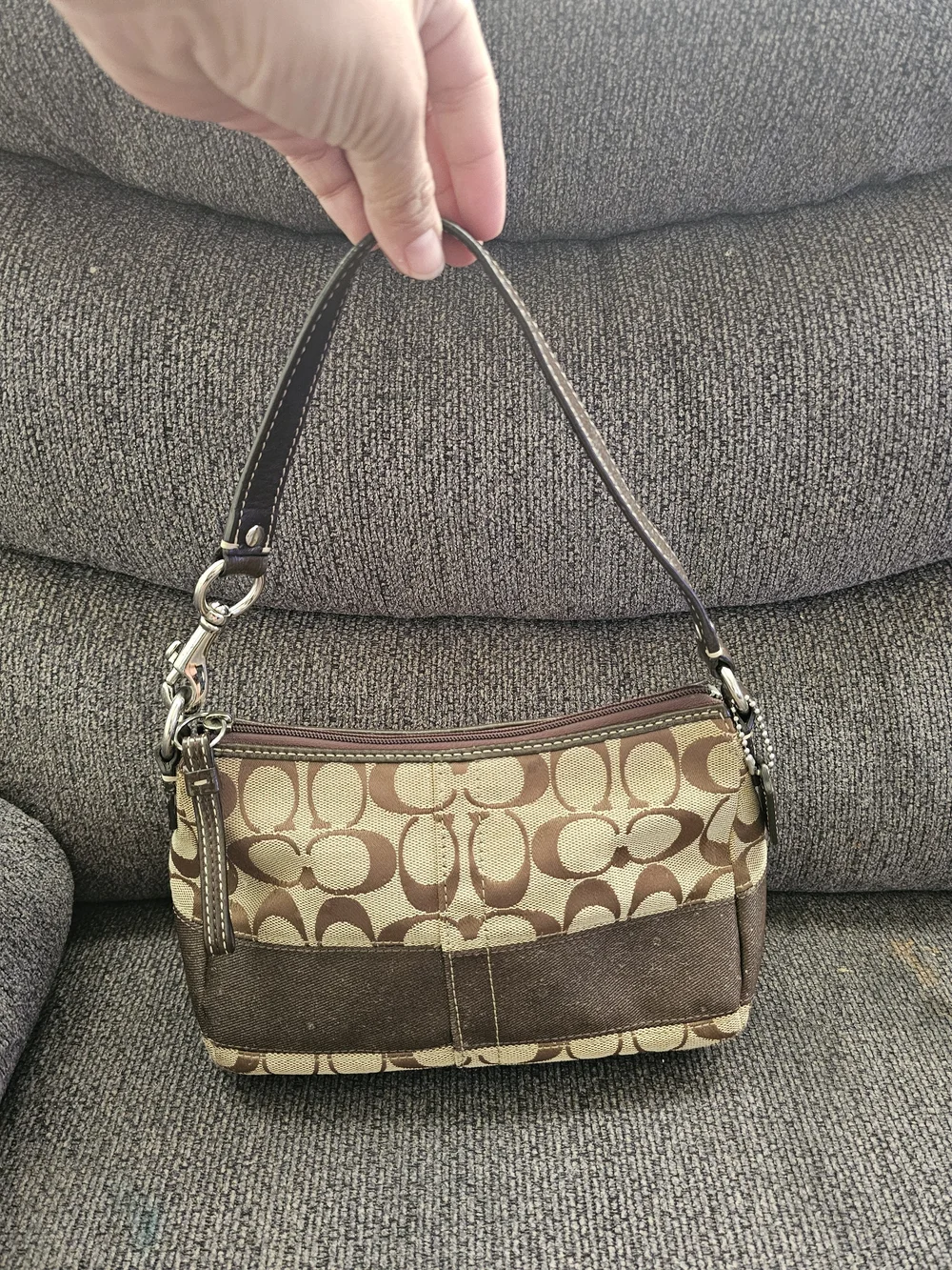 2009 Vintage Coach Signature Canvas and Leather Shoulder Bag in Brown